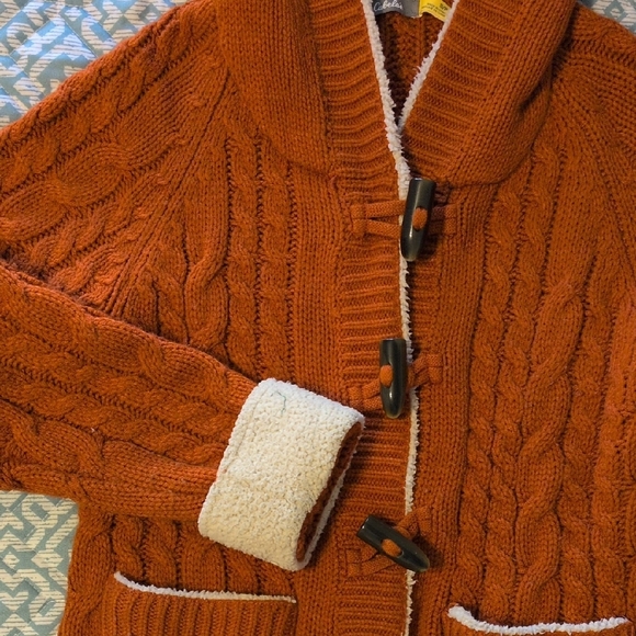Cabela's Rust Cable Knit Cardigan with Cream Accents - Picture 2 of 7